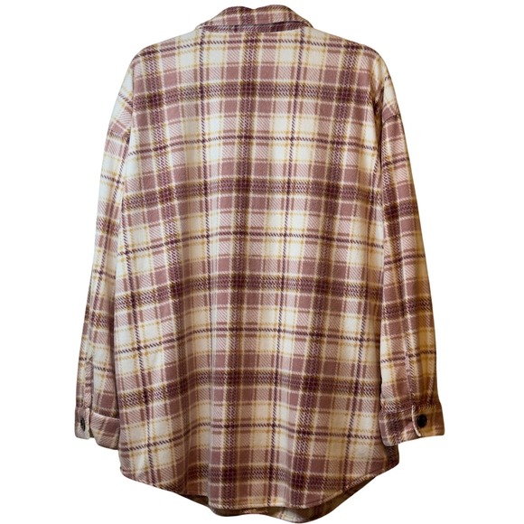 Maurices Plaid Flannel Shirt Jacket Oversized Long Sleeve Womens XL Pink Cream - Picture 3 of 8